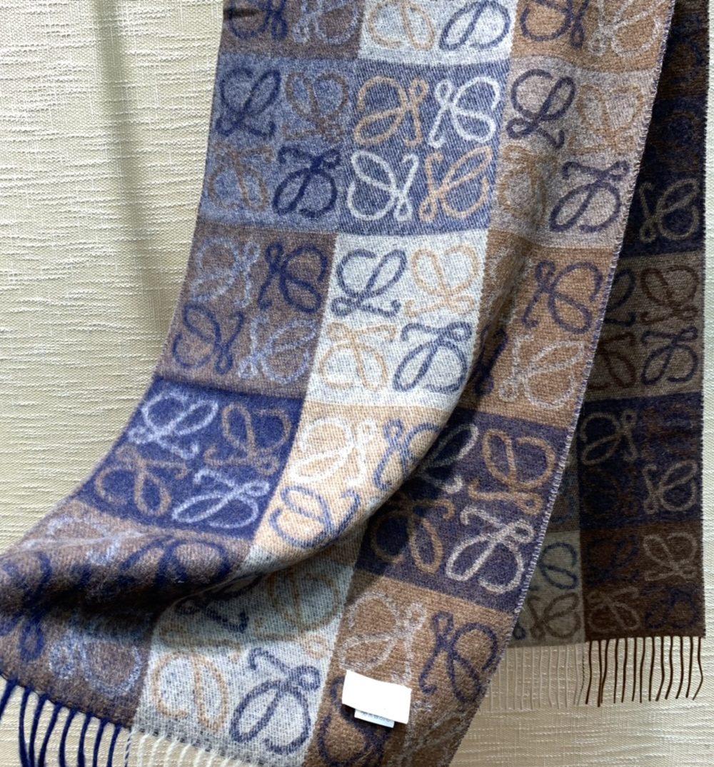 Loewe Anagram In Wool And Cashmere Navy/Brown Scarf 180cm/71in 0010478220