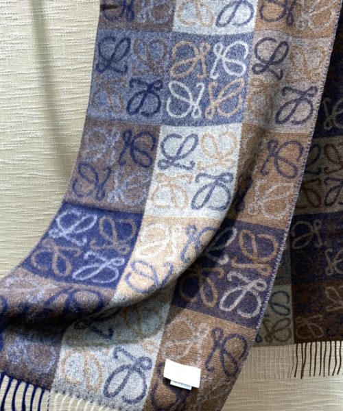 Loewe Anagram In Wool And Cashmere Navy/Brown Scarf 180cm/71in 0010478220 