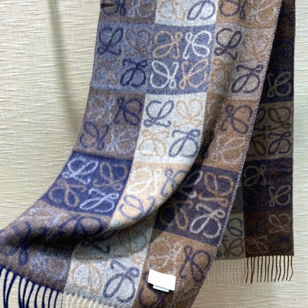Loewe Anagram In Wool And Cashmere Navy/Brown Scarf 180cm/71in 0010478220