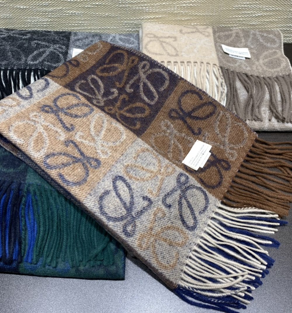 Loewe Anagram In Wool And Cashmere Navy/Brown Scarf 180cm/71in 0010478220