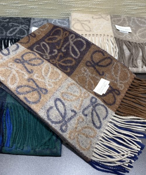 Loewe Anagram In Wool And Cashmere Navy/Brown Scarf 180cm/71in 0010478220 