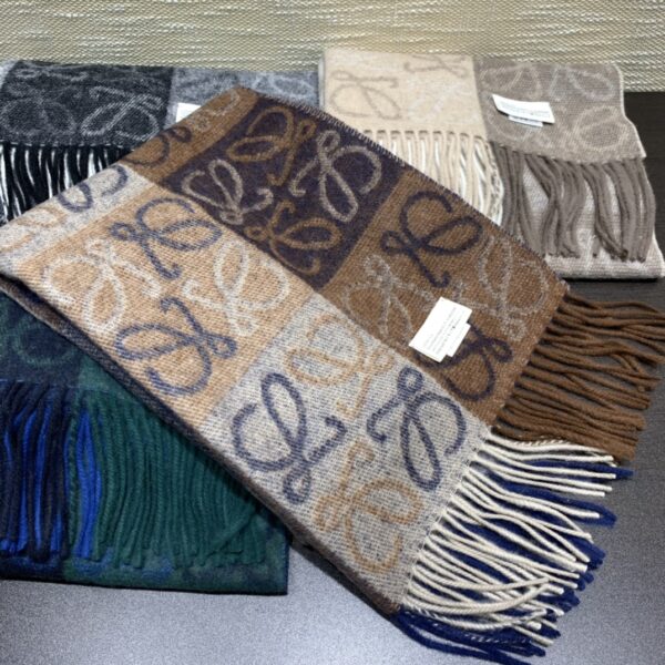 Loewe Anagram In Wool And Cashmere Navy/Brown Scarf 180cm/71in 0010478220