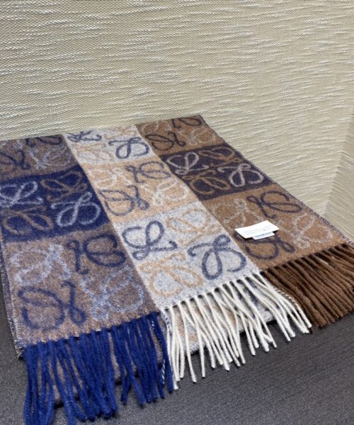 Loewe Anagram In Wool And Cashmere Navy/Brown Scarf 180cm/71in 0010478220 