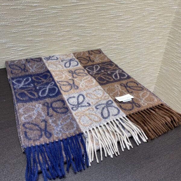 Loewe Anagram In Wool And Cashmere Navy/Brown Scarf 180cm/71in 0010478220