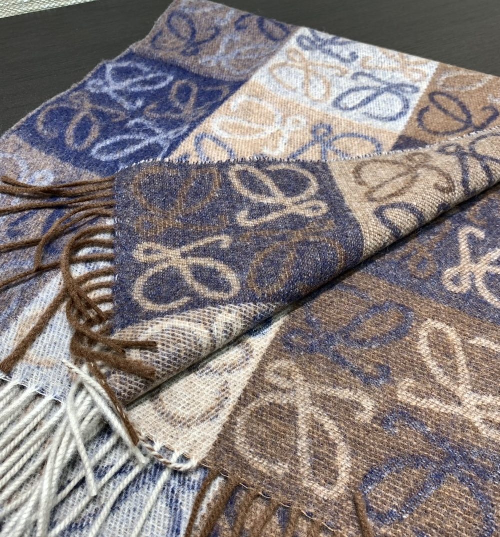 Loewe Anagram In Wool And Cashmere Navy/Brown Scarf 180cm/71in 0010478220
