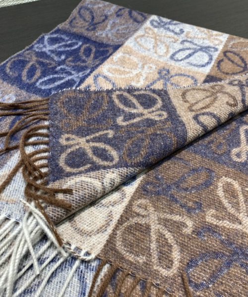 Loewe Anagram In Wool And Cashmere Navy/Brown Scarf 180cm/71in 0010478220 