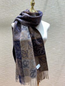 Loewe Anagram In Wool And Cashmere Navy/Brown Scarf 180cm/71in 0010478220 