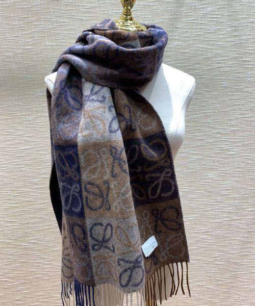 Loewe Anagram In Wool And Cashmere Navy/Brown Scarf 180cm/71in 0010478220 