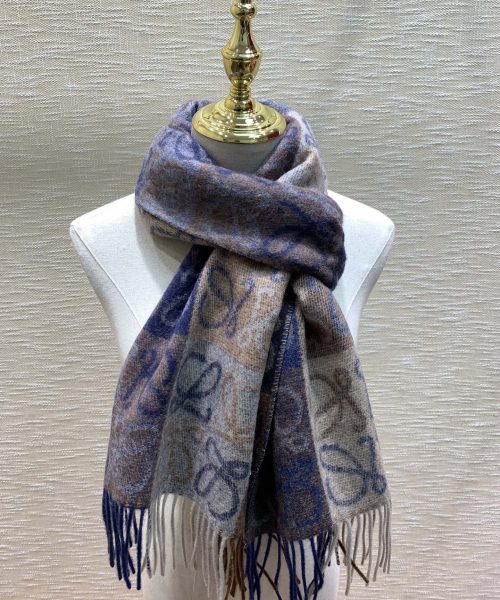 Loewe Anagram In Wool And Cashmere Navy/Brown Scarf 180cm/71in 0010478220 
