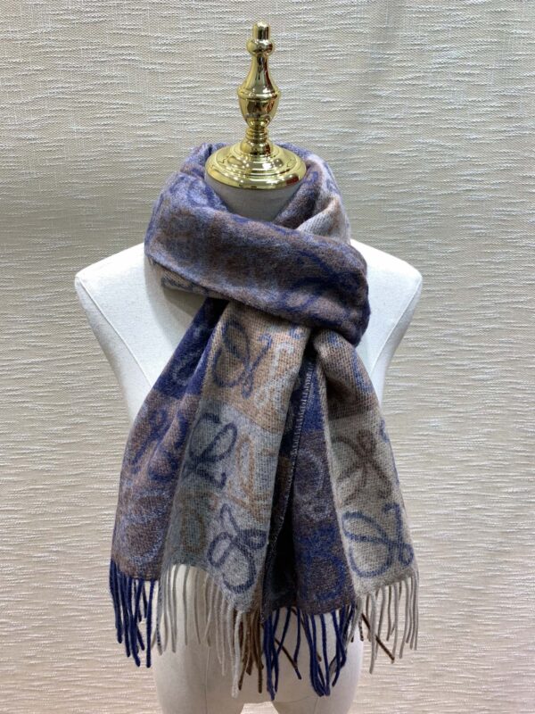 Loewe Anagram In Wool And Cashmere Navy/Brown Scarf 180cm/71in 0010478220 