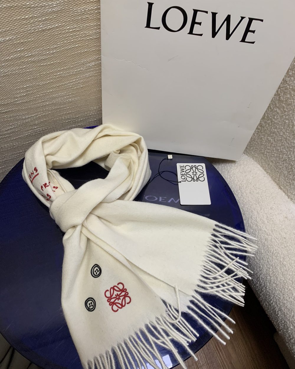 Loewe Button White Scarf 180cm/71in