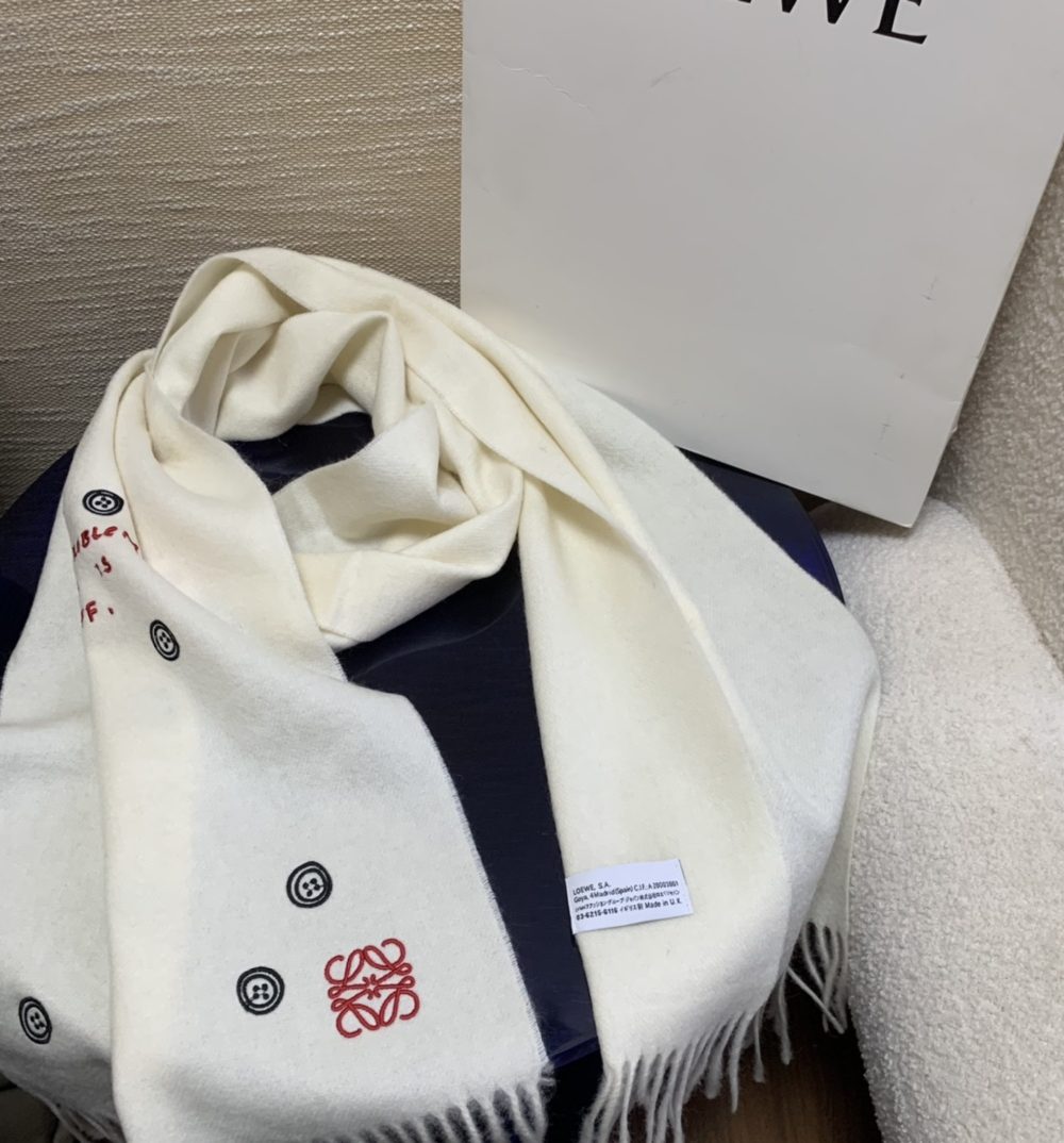 Loewe Button White Scarf 180cm/71in