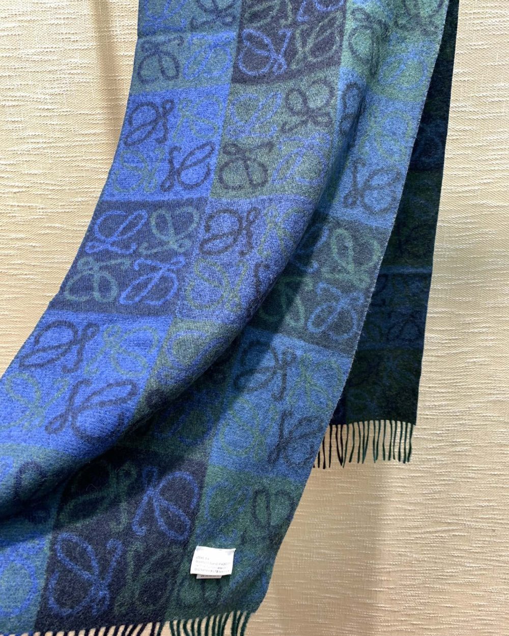 Loewe Navy & Green Wool Anagram Scarf 180cm/71in