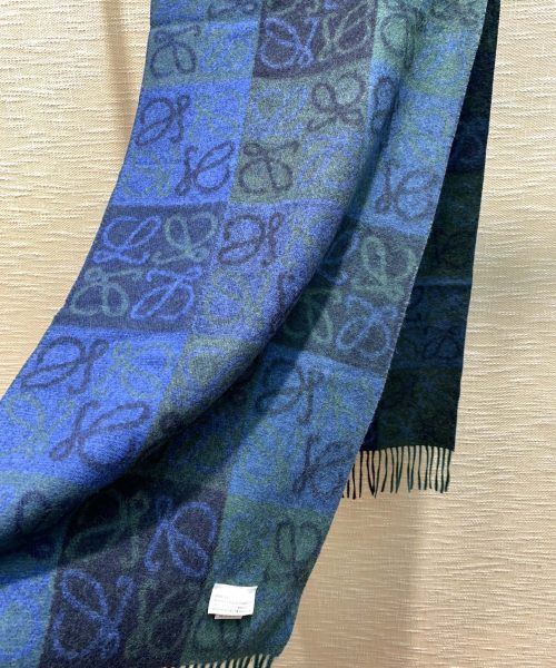 Loewe Navy & Green Wool Anagram Scarf 180cm/71in 