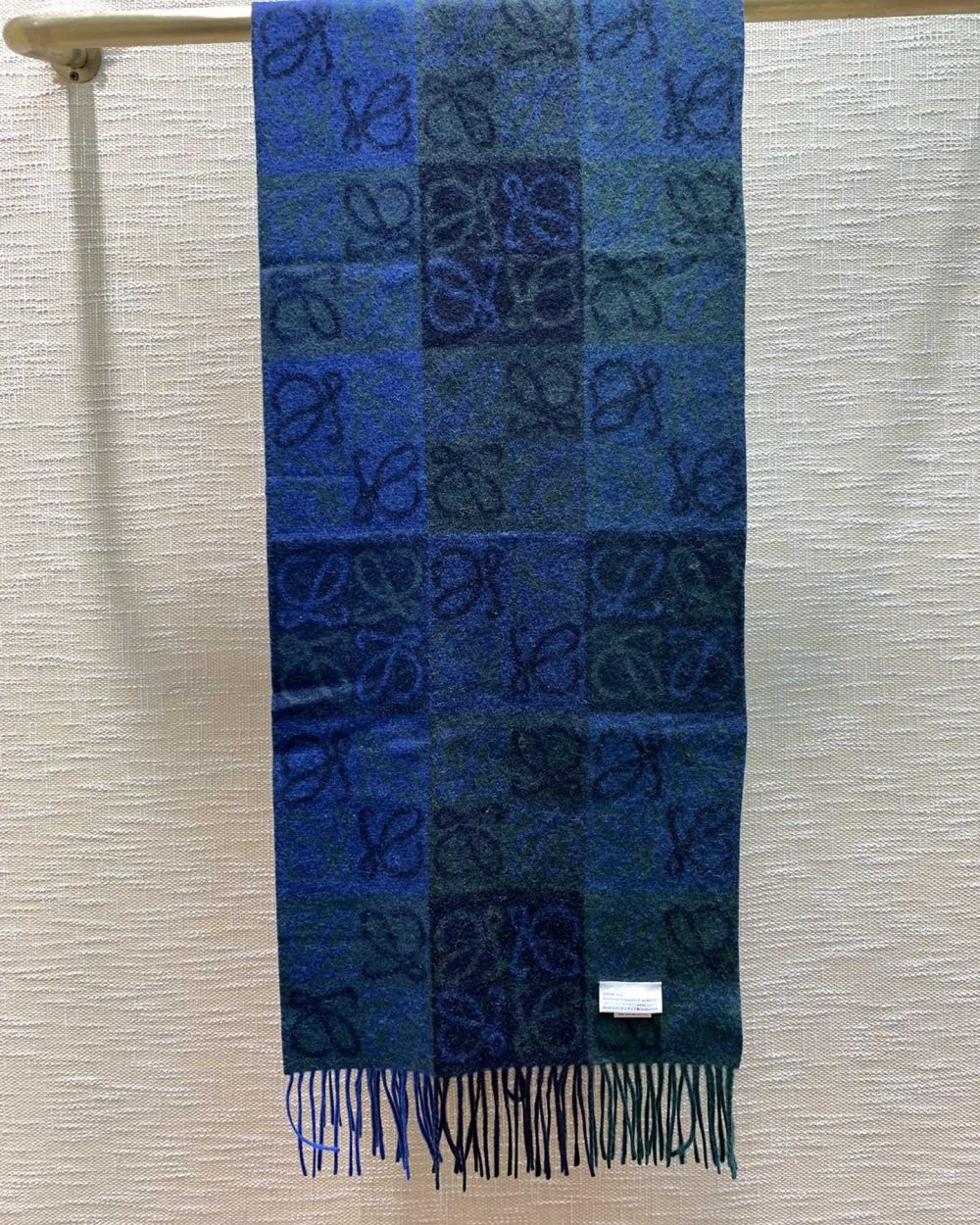 Loewe Navy & Green Wool Anagram Scarf 180cm/71in