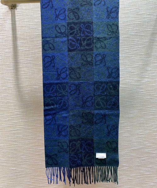 Loewe Navy & Green Wool Anagram Scarf 180cm/71in 
