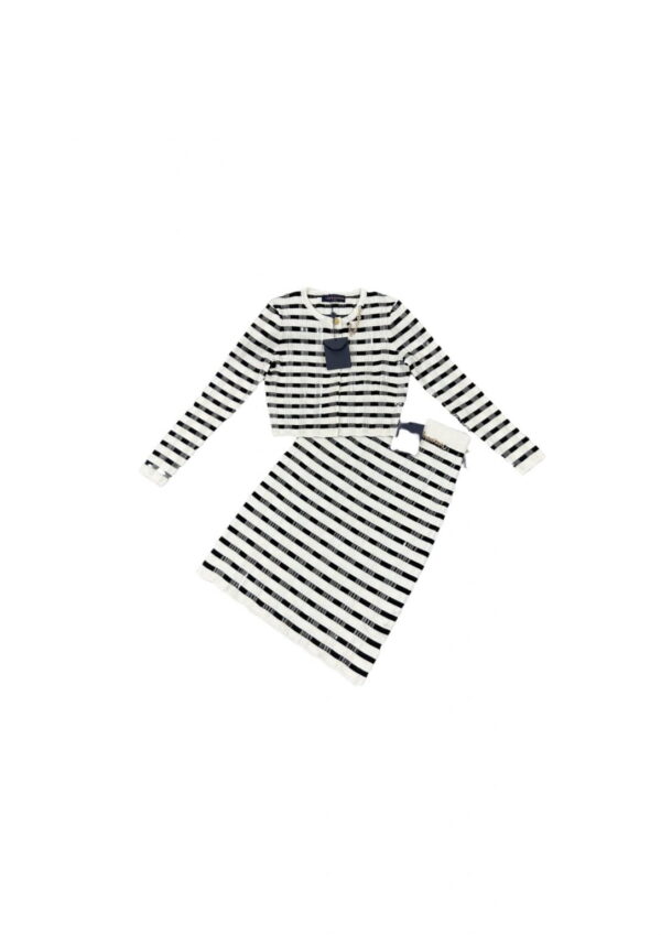Long Sleeves Horizontal Stripes Crop Top And Skirt White For Women