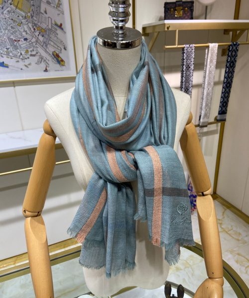 Loro Piana Long Island Stole Linen and Silk in Blue Scarf 205cm/80in 