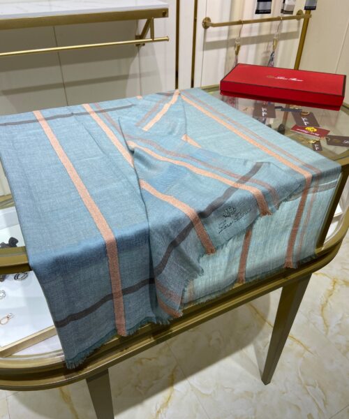 Loro Piana Long Island Stole Linen and Silk in Blue Scarf 205cm/80in 