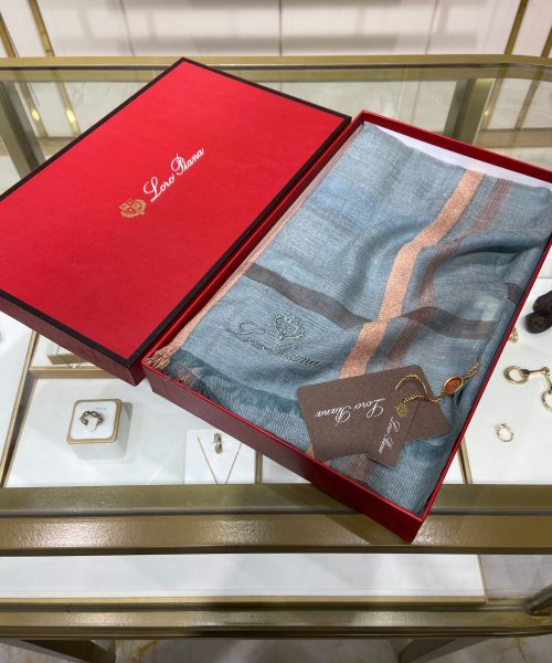Loro Piana Long Island Stole Linen and Silk in Blue Scarf 205cm/80in 