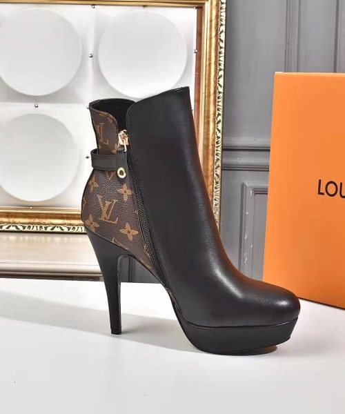 Louis Vuitton Afterglow Platform Ankle Boot Patent Monogram Material Black For Women LV 1A9SEE