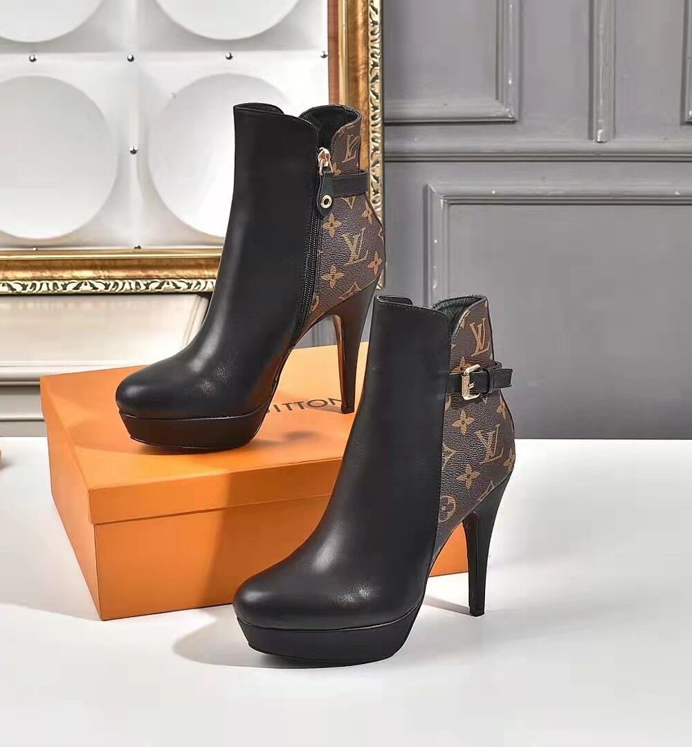 Louis Vuitton Afterglow Platform Ankle Boot Patent Monogram Material Black For Women LV 1A9SEE