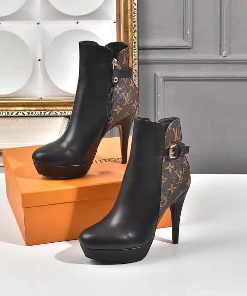 Louis Vuitton Afterglow Platform Ankle Boot Patent Monogram Material Black For Women LV 1A9SEE