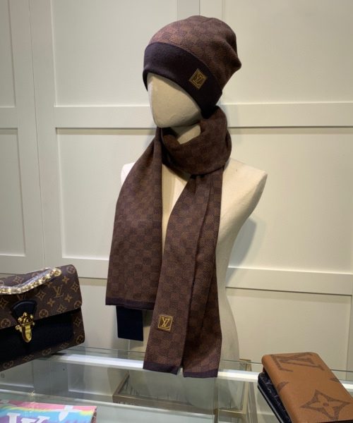 Louis Vuitton Beanie & Scarf Set In Brown 