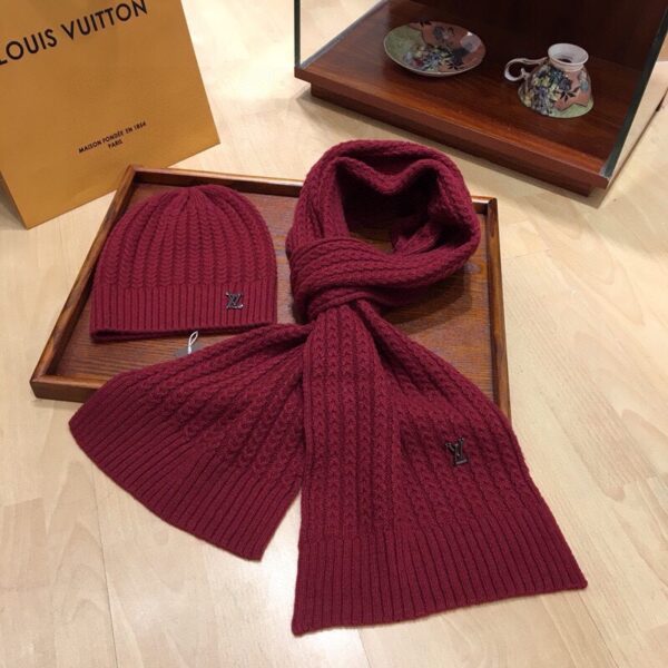 Louis Vuitton Beanie & Scarf Set In Red