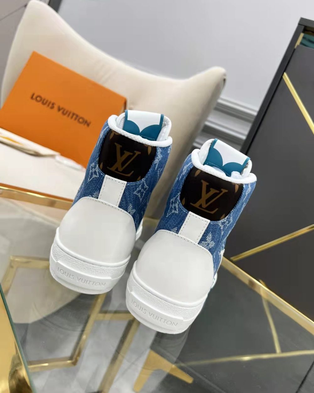 Louis Vuitton Charlie Sneaker Boot Monogram Denim Blue For Women LV 1AA47H