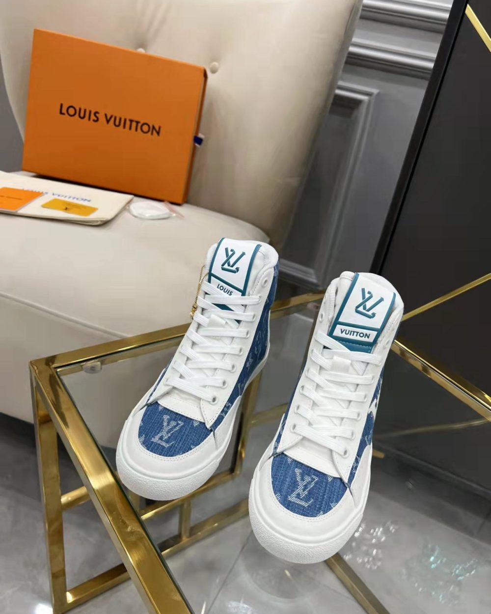 Louis Vuitton Charlie Sneaker Boot Monogram Denim Blue For Women LV 1AA47H