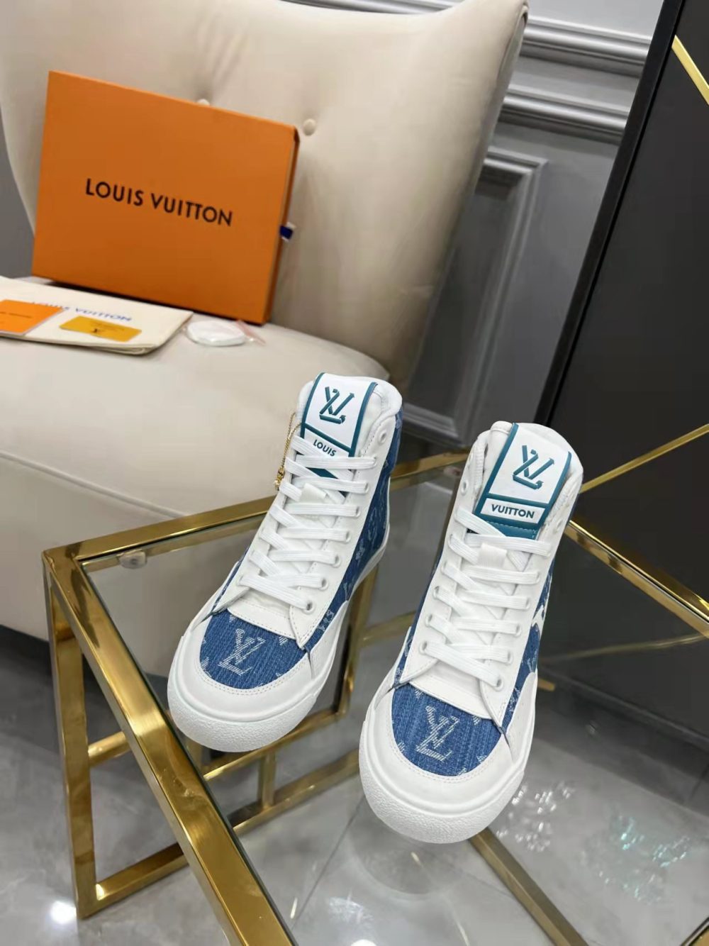 Louis Vuitton Charlie Sneaker Boot Monogram Denim Blue For Women LV 1AA47H - Image 4
