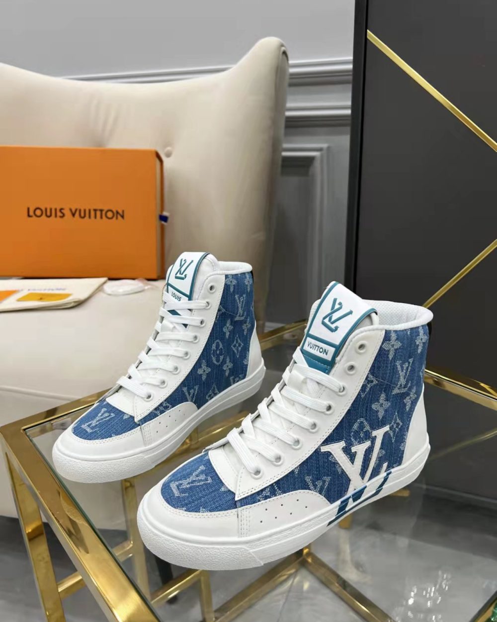 Louis Vuitton Charlie Sneaker Boot Monogram Denim Blue For Women LV 1AA47H