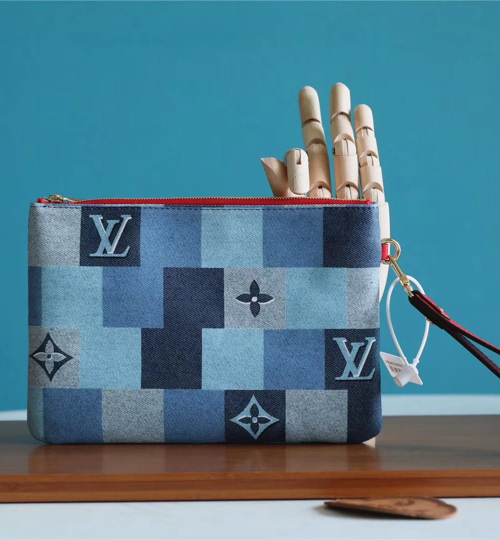 1:1 Replica Louis Vuitton City Pouch Monogram Denim Canvas Red For Women, Women's Wallets 9.1in/23cm LV M68761