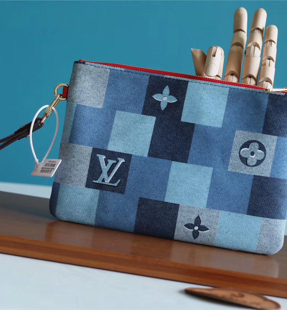 1:1 Replica Louis Vuitton City Pouch Monogram Denim Canvas Red For Women, Women's Wallets 9.1in/23cm LV M68761