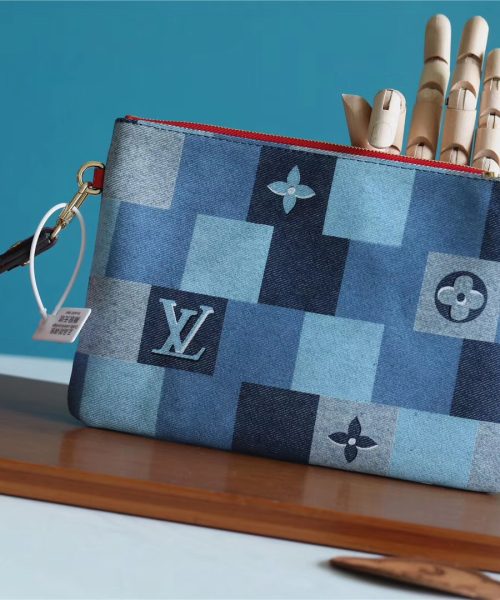 1:1 Replica Louis Vuitton City Pouch Monogram Denim Canvas Red For Women, Women's Wallets 9.1in/23cm LV M68761