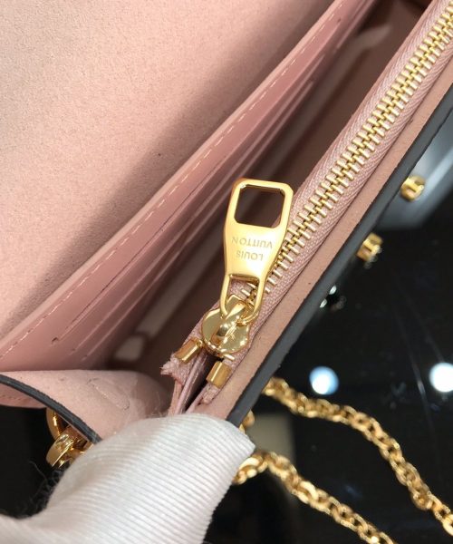1:1 Replica Louis Vuitton Croisette Chain Wallet Damier Ebene Canvas Magnolia Pink For Women, Women's Wallet 8.3in/21cm LV N60287