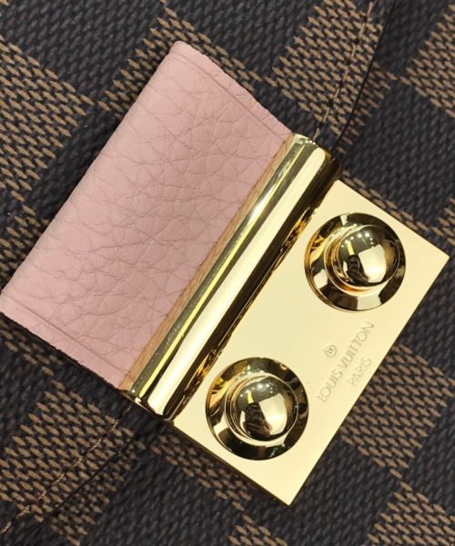 1:1 Replica Louis Vuitton Croisette Chain Wallet Damier Ebene Canvas Magnolia Pink For Women, Women's Wallet 8.3in/21cm LV N60287