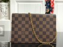 1:1 Replica Louis Vuitton Croisette Chain Wallet Damier Ebene Canvas Magnolia Pink For Women, Women's Wallet 8.3in/21cm LV N60287