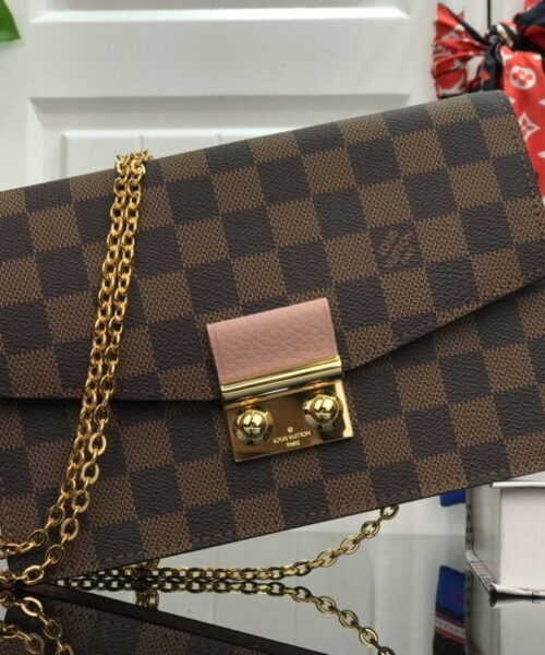 Louis Vuitton Croisette Chain Wallet Damier Ebene Canvas Magnolia Pink For Women, Women's Wallet 8.3in/21cm LV N60287