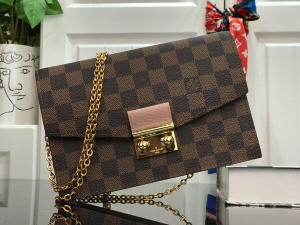 Louis Vuitton Croisette Chain Wallet Damier Ebene Canvas Magnolia Pink For Women, Women's Wallet 8.3in/21cm LV N60287
