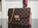 1:1 Replica Louis Vuitton Croisette Chain Wallet Damier Ebene Canvas Magnolia Pink For Women, Women's Wallet 8.3in/21cm LV N60287