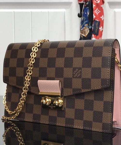 1:1 Replica Louis Vuitton Croisette Chain Wallet Damier Ebene Canvas Magnolia Pink For Women, Women's Wallet 8.3in/21cm LV N60287