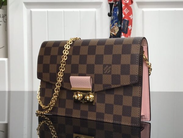 Louis Vuitton Croisette Chain Wallet Damier Ebene Canvas Magnolia Pink For Women, Women's Wallet 8.3in/21cm LV N60287