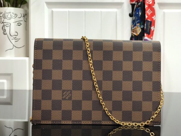 Louis Vuitton Croisette Chain Wallet Damier Ebene Canvas Magnolia Pink For Women, Women's Wallet 8.3in/21cm LV N60287