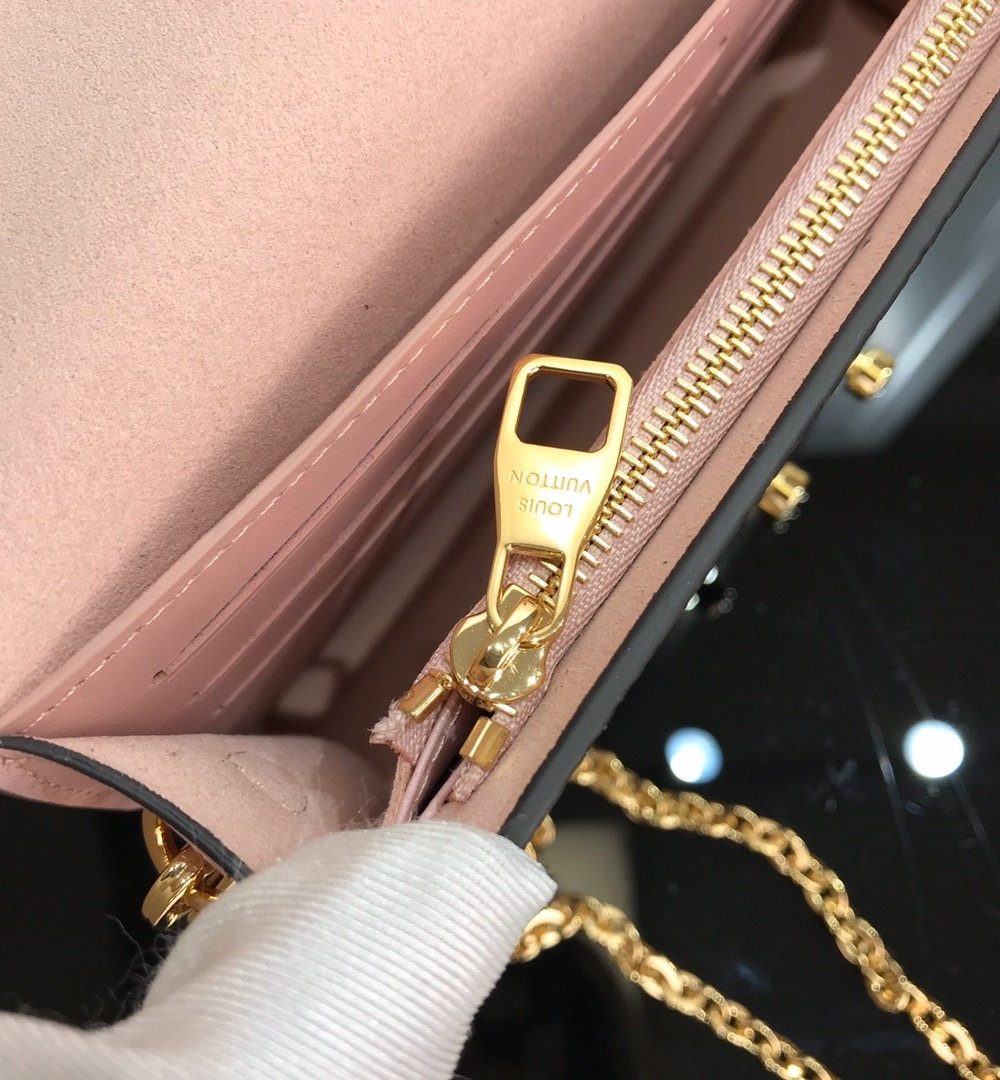 1:1 Replica Louis Vuitton Croisette Chain Wallet Damier Ebene Canvas Magnolia Pink For Women, Women's Wallet 8.3in/21cm LV N60287