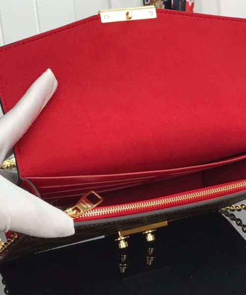 1:1 Replica Louis Vuitton Croisette Chain Wallet Damier Ebene Canvas Scarlet Red For Women, Women's Wallet 8.3in/21cm LV N60288
