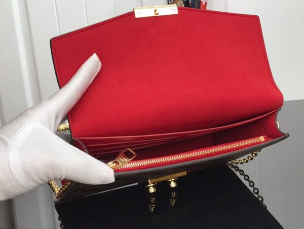 Louis Vuitton Croisette Chain Wallet Damier Ebene Canvas Scarlet Red For Women, Women's Wallet 8.3in/21cm LV N60288