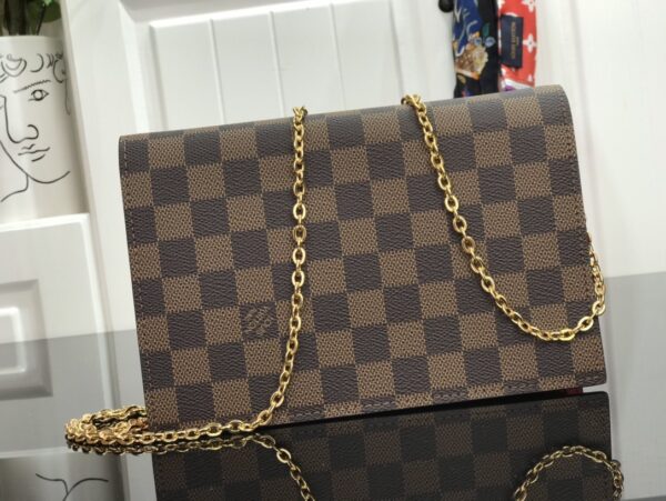 Louis Vuitton Croisette Chain Wallet Damier Ebene Canvas Scarlet Red For Women, Women's Wallet 8.3in/21cm LV N60288