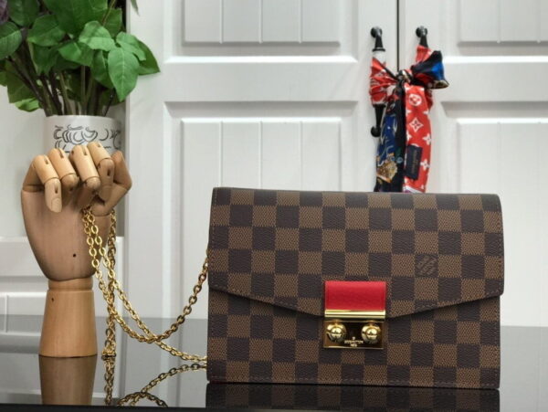 Louis Vuitton Croisette Chain Wallet Damier Ebene Canvas Scarlet Red For Women, Women's Wallet 8.3in/21cm LV N60288